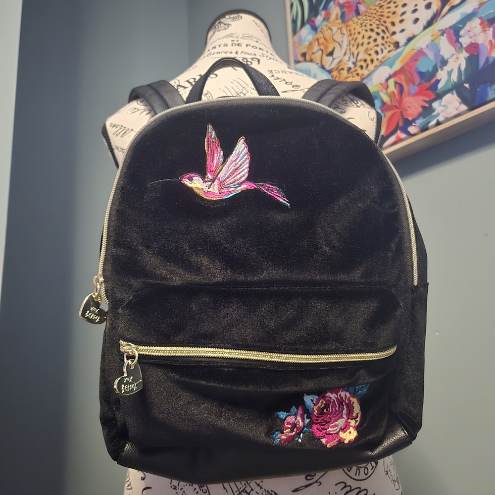Betsey Johnson Black Velvet Backpack